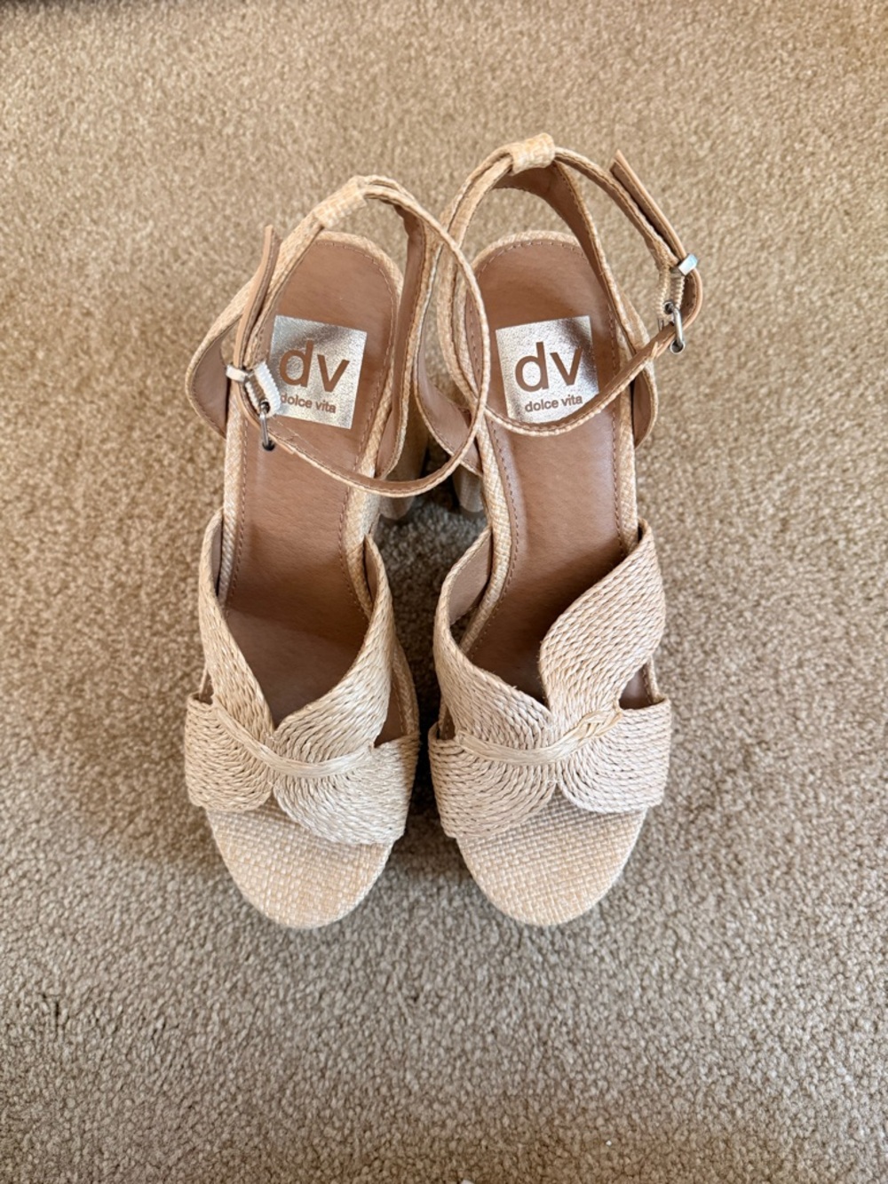 DV by Dolce Vita | Waylan - Beige Raffia Platform Sandals with Ankle Strap - Picture 7 of 8